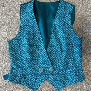 Handmade Teal Patterned Vest with Buttons‎ Size Medium